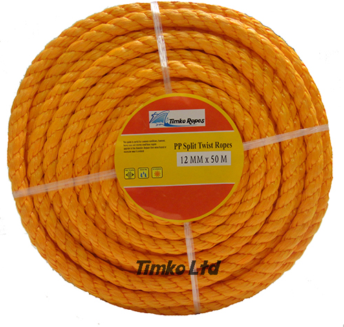 Polypropylene rope - 12mm Dia Orange x 50m Mini Coil