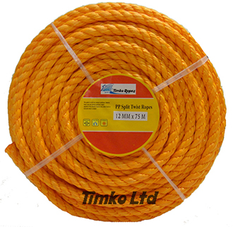 Polypropylene rope - 12mm Dia Orange x 75m Mini Coil