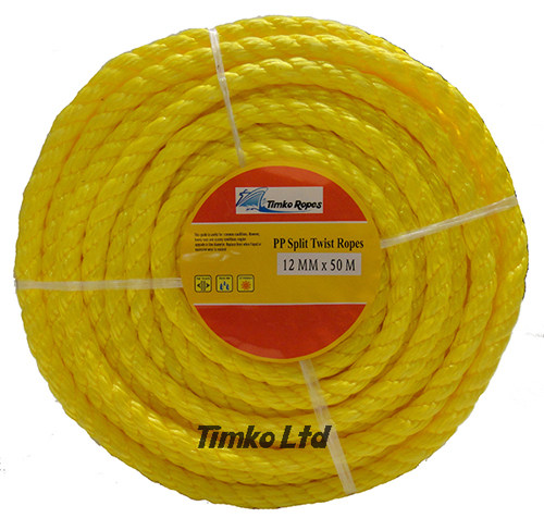 Polypropylene rope - 12mm Dia Yellow x 50m Mini Coil