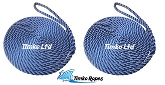 Pair Of 12mm Navy Blue Boat Mooring Ropes x 6mtrs
