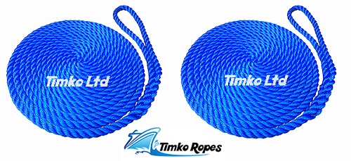 Pair Of 14mm Royal Blue Boat Mooring Ropes x 8mtrs