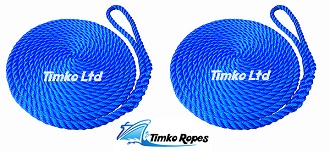 Pair Of 12mm Royal Blue Boat Mooring Ropes x 6mtrs