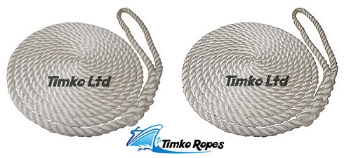 Pair Of 16mm White Boat Mooring Ropes x 6mtrs